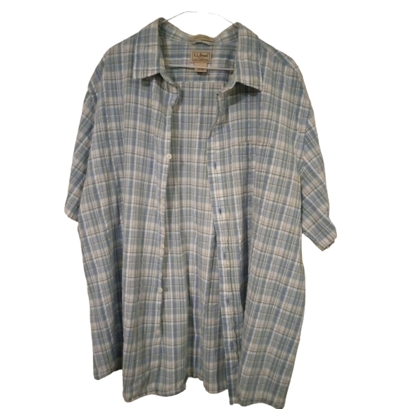 L.L. Bean Slightly Fitted Blue Plaid Short Sleeved Lightweight Button Down XXL - Picture 9 of 9